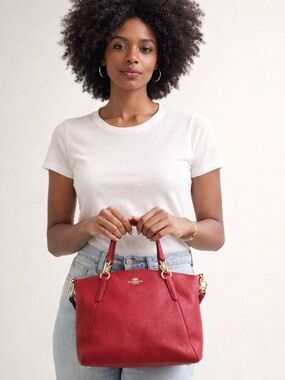 COACH KELSEY Pebbled Leather Satchel Crossbody Bag Red